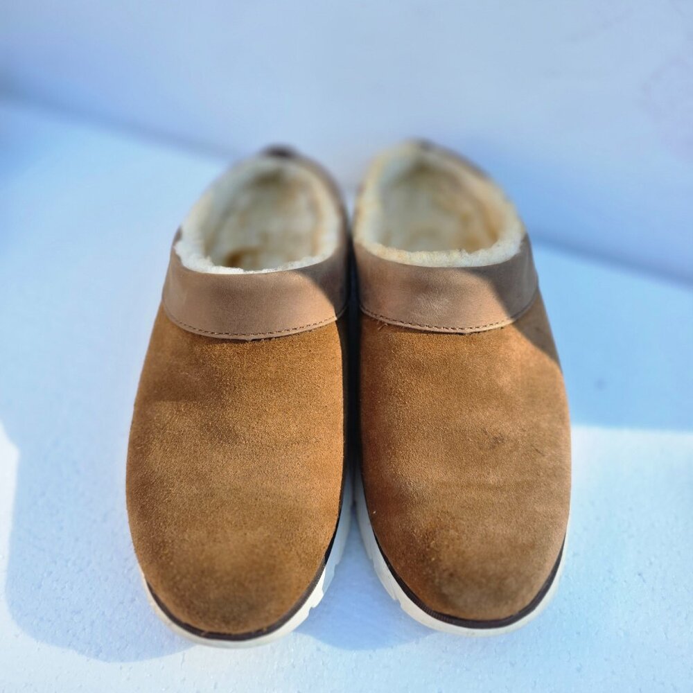 L.L.Bean KennebecBrown Suede Real Lamb Fur Shearling Clogs Shoes Women's 6M - Picture 3 of 14